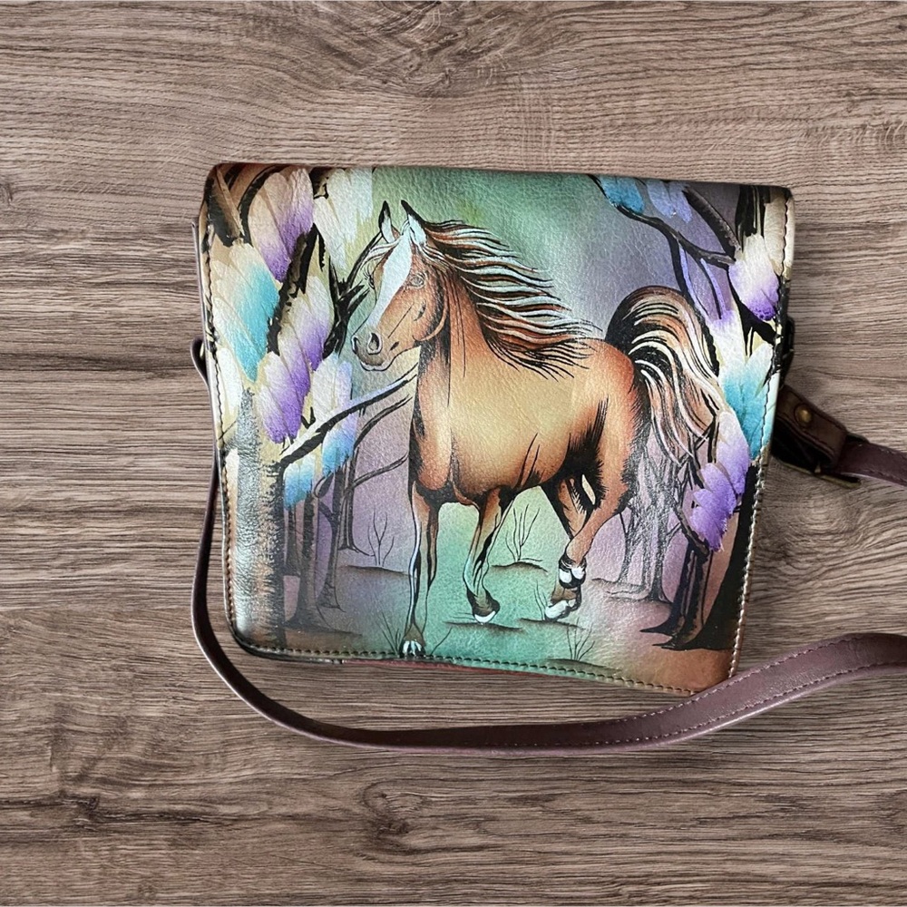 Leather Horse Design Crossbody Bag